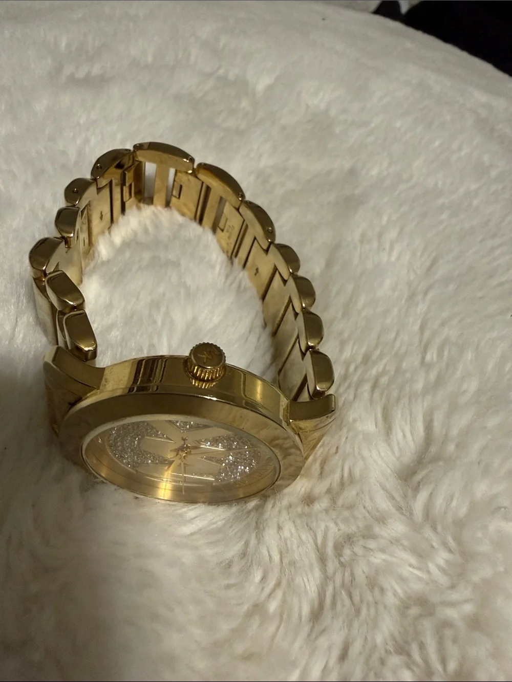 Michael Kors Gold Crystal MK Logo Bracelet Watch